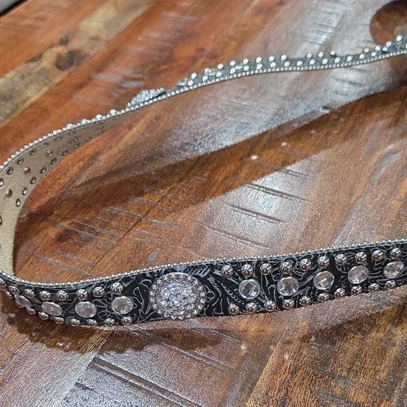 Silver Embellished Women's Belt Genuine Leather Size XL - Picture 6 of 9